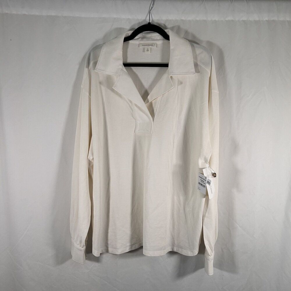 New Treasure & Bond Blouse Women's XL Off White Long Sleeve Pullover 100% Cotton